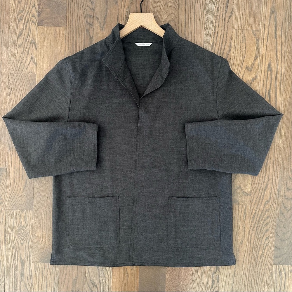Max Mara Stretch Wool Stand Collar Open Front Jacket Charcoal Grey US 6